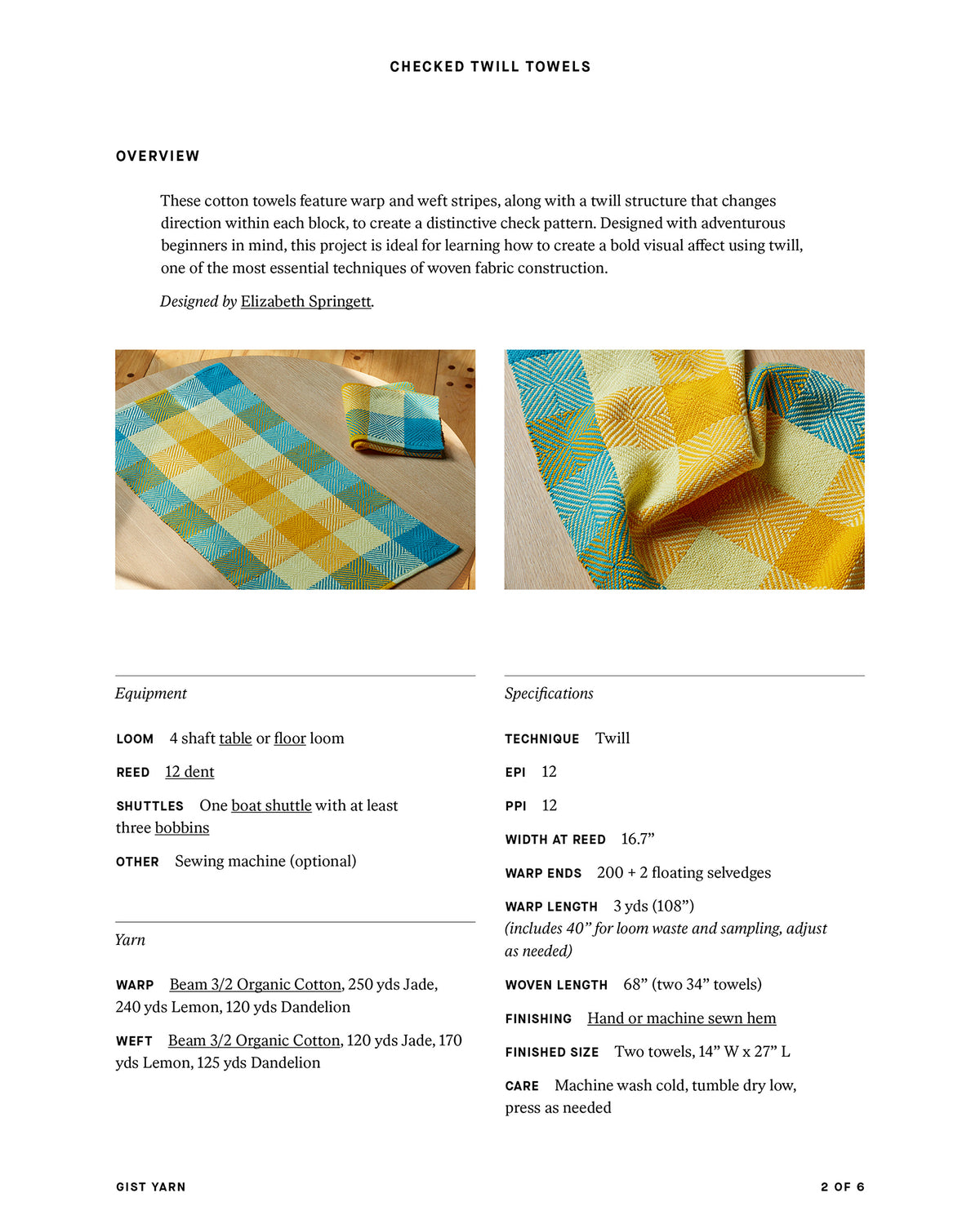 Checked Twill Towels Weaving Pattern - Gist Yarn