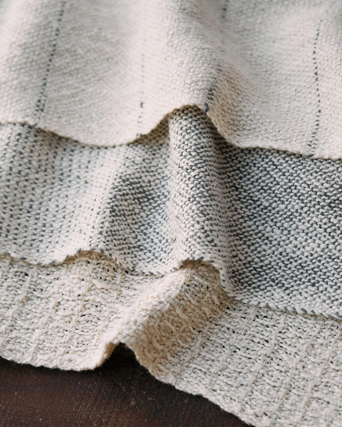 Close-up of textured handwoven fabric layers in neutral tones in the Forest Walk - Set of Three Patterns.