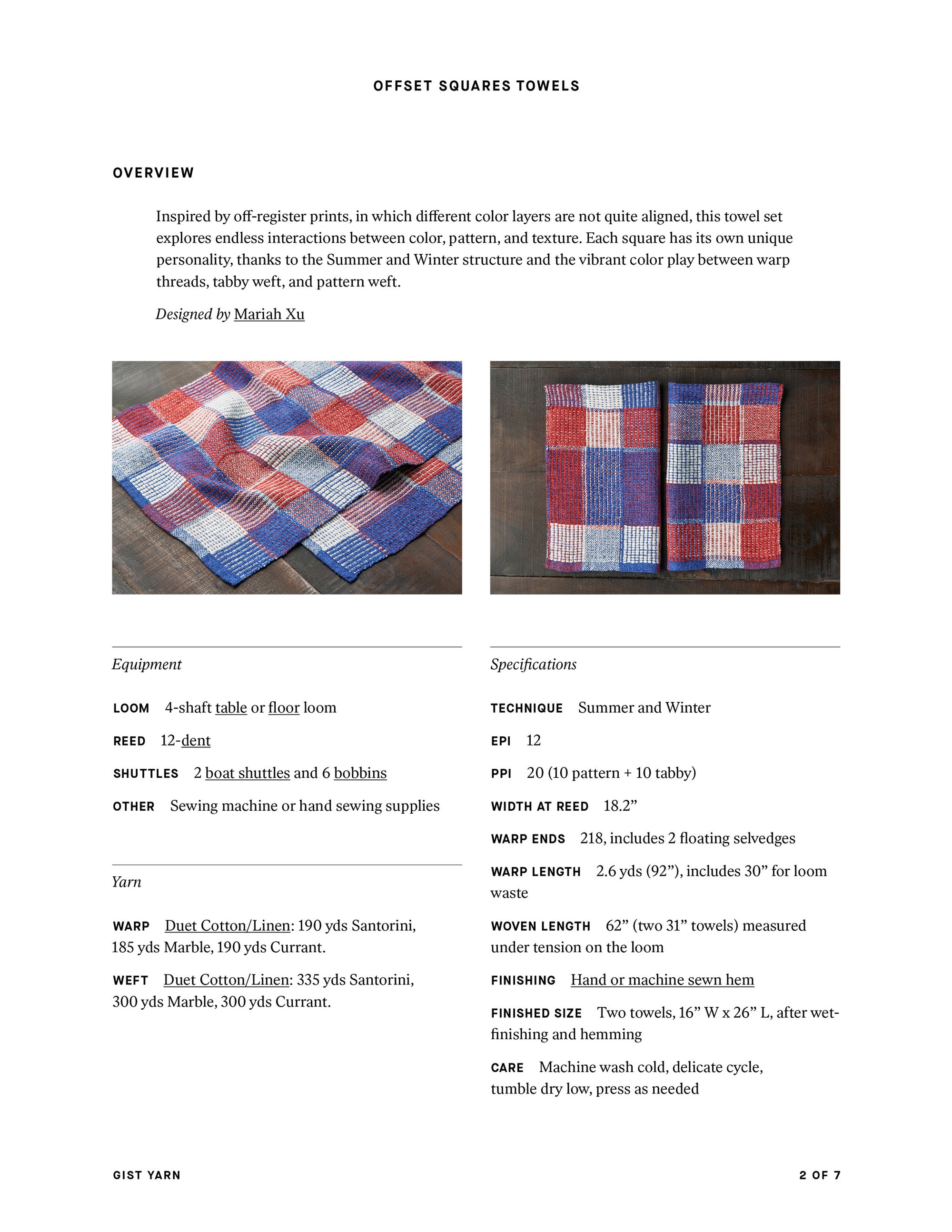 Offset Squares Towels Weaving Pattern - Gist Yarn