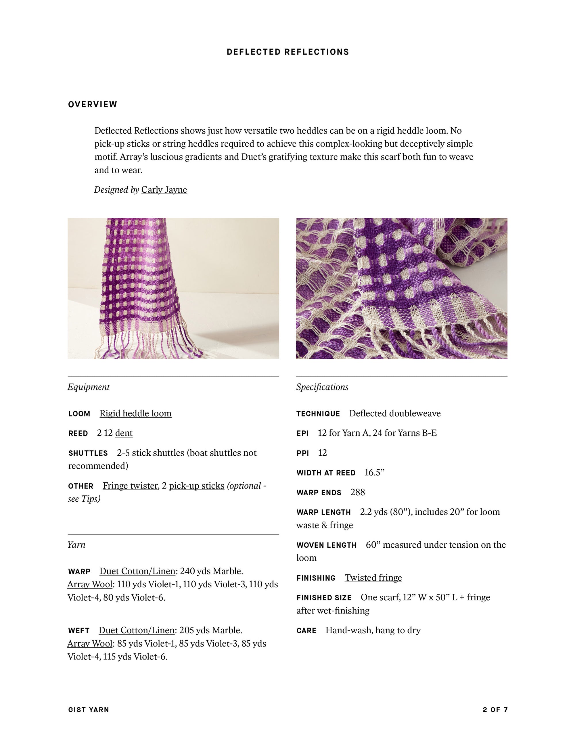 Deflected Reflections Scarf Weaving Pattern - Gist Yarn