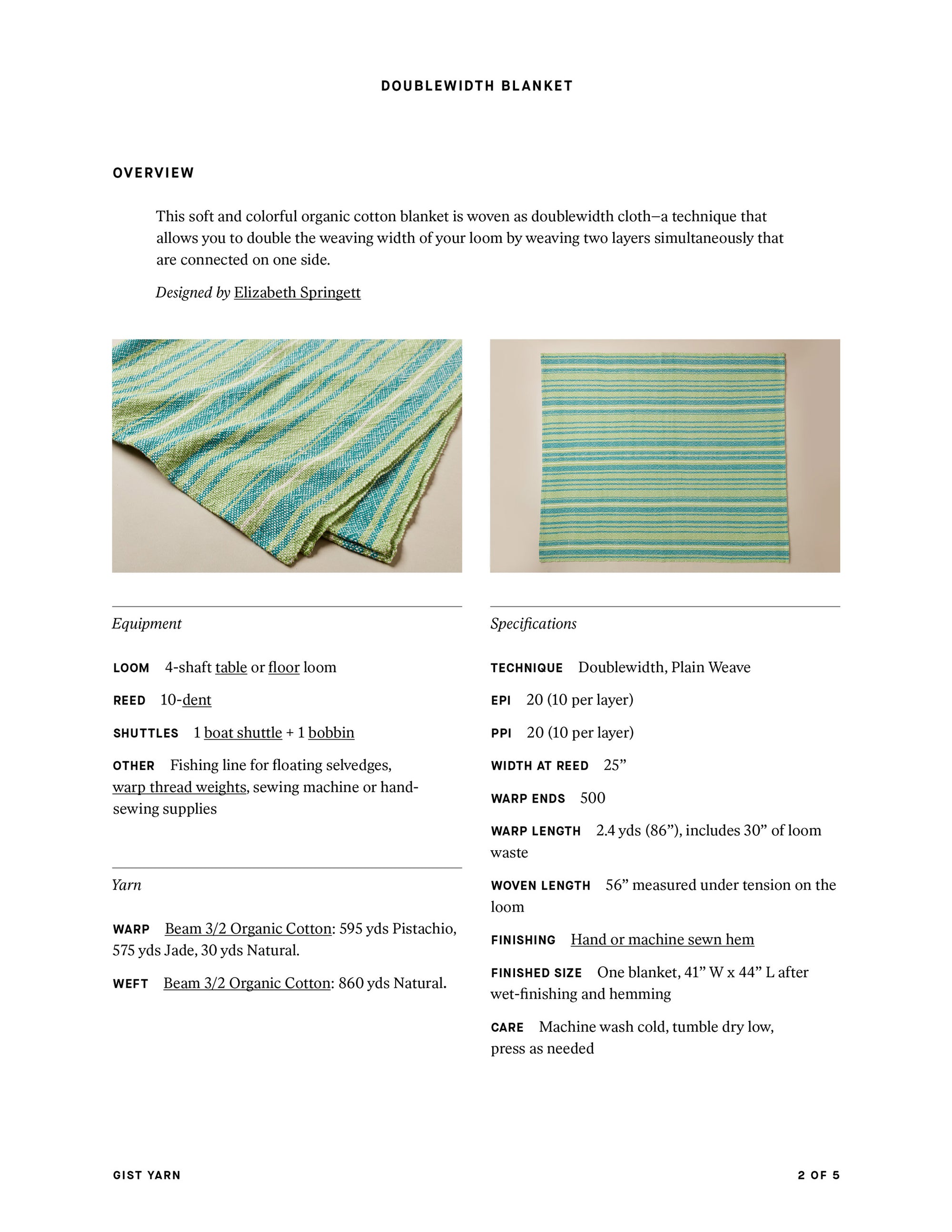 Double Width Blanket Weaving Pattern - Gist Yarn