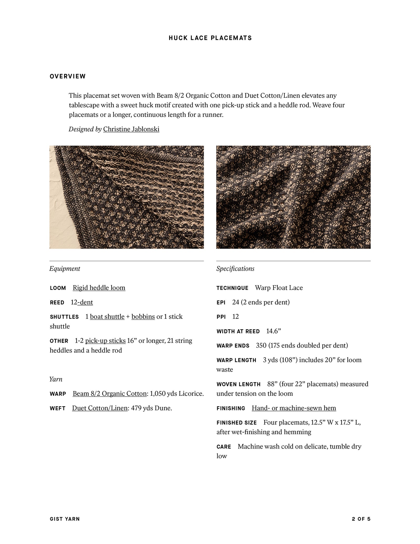Huck Lace Rigid Heddle Placemats