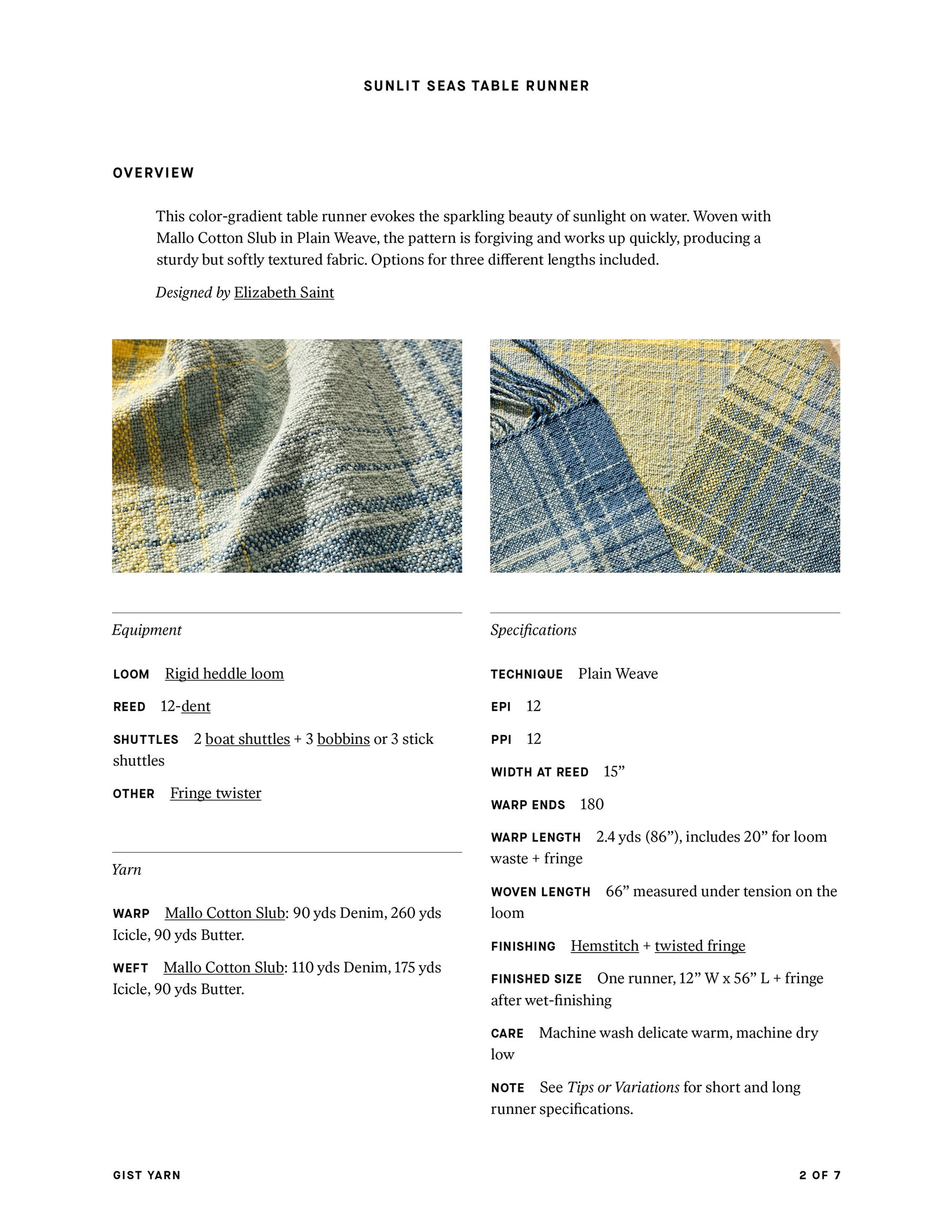 Sunlit Seas Runner Weaving Pattern - Gist Yarn
