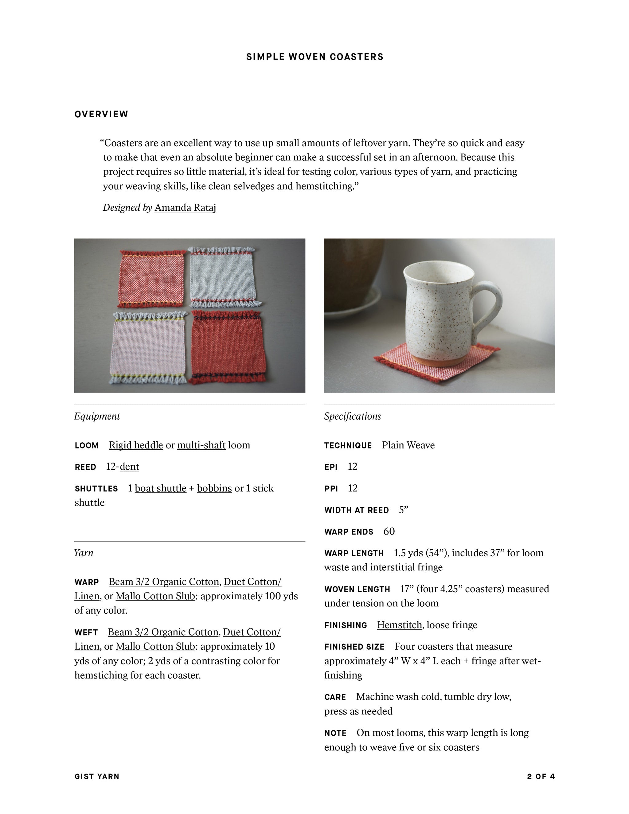 Simple Woven Coasters Weaving Pattern - Gist Yarn