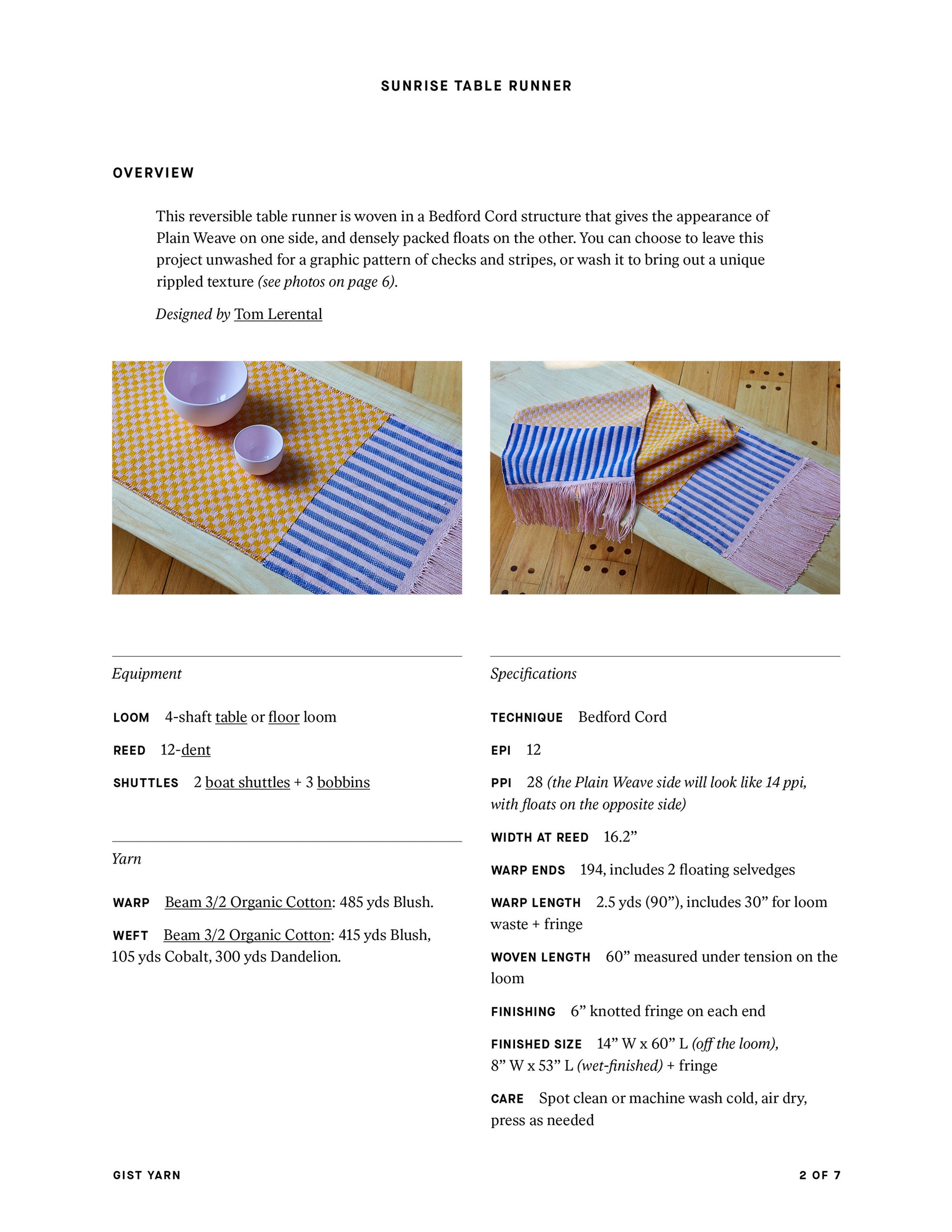 Sunrise Table Runner Weaving Pattern - Gist Yarn
