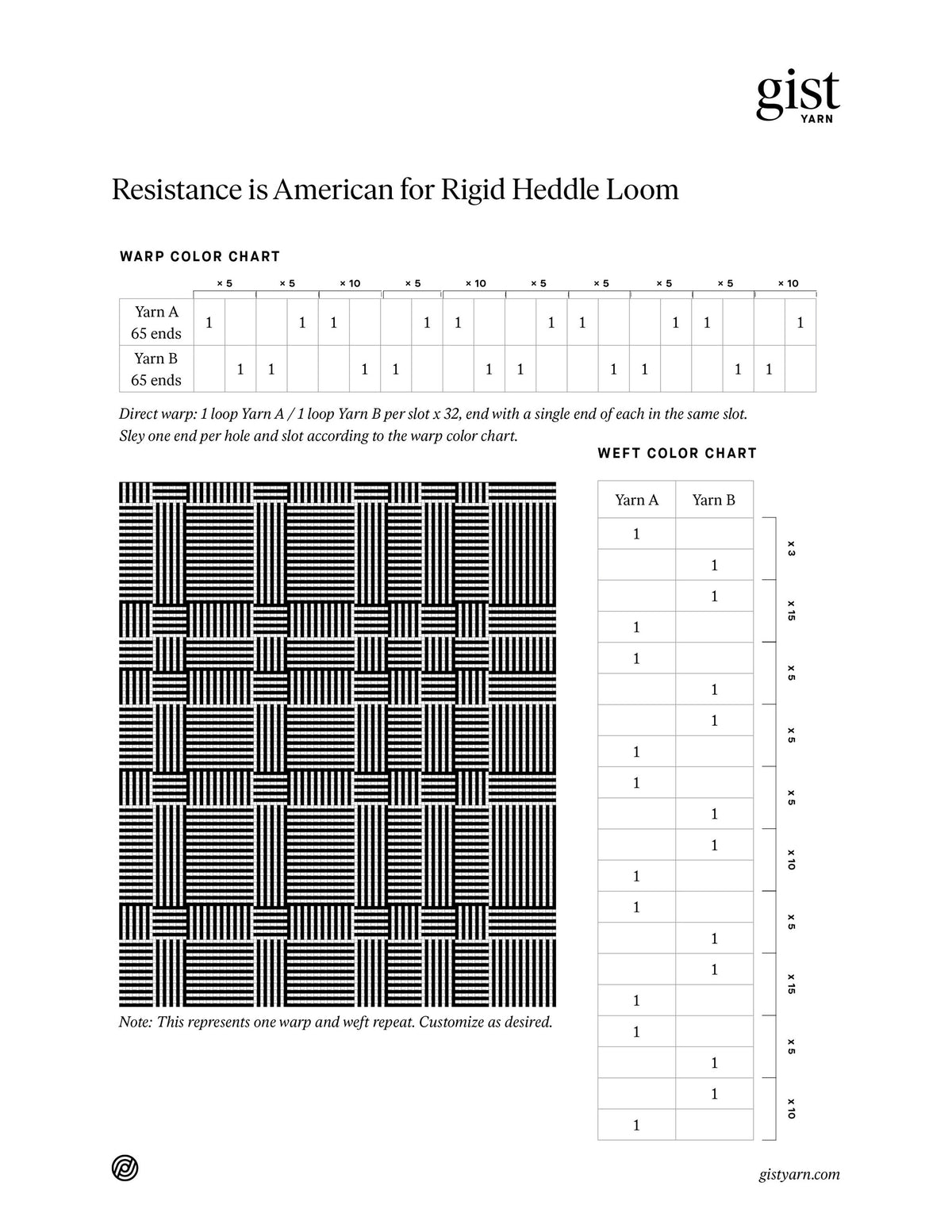 Resistance is American Name Draft for Rigid Heddle Loom
