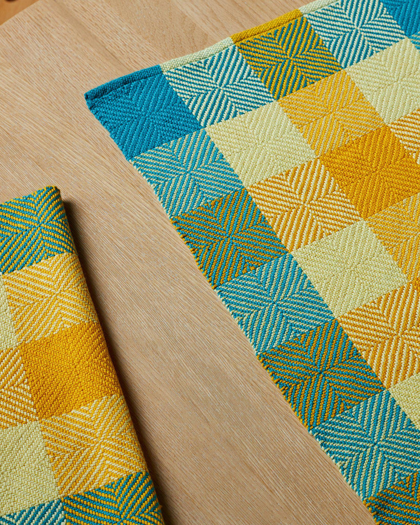 Hand Woven Twill Kitchen Towels | Ocean and Yellow Plaid