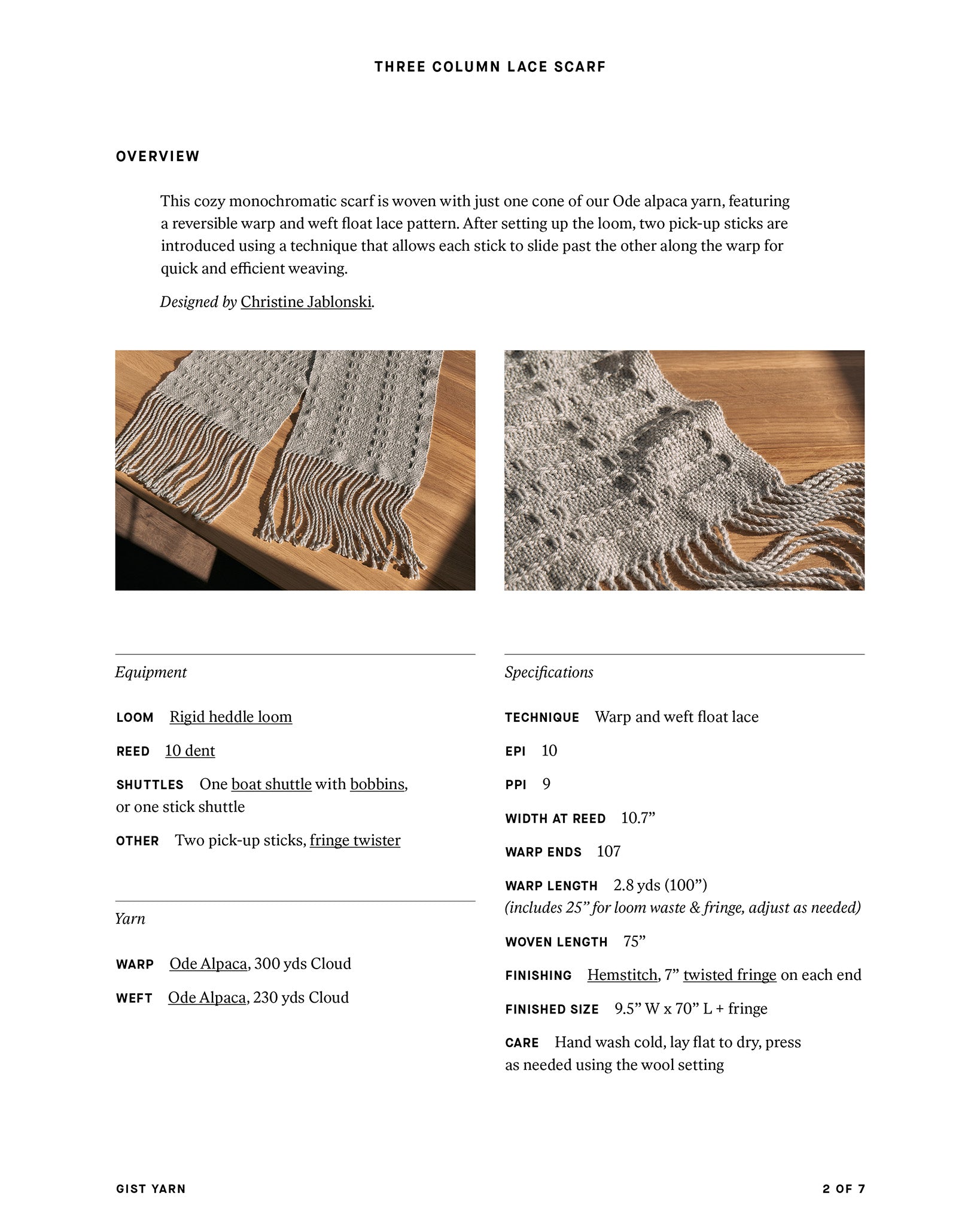 Three Column Lace Scarf Weaving Pattern - Gist Yarn