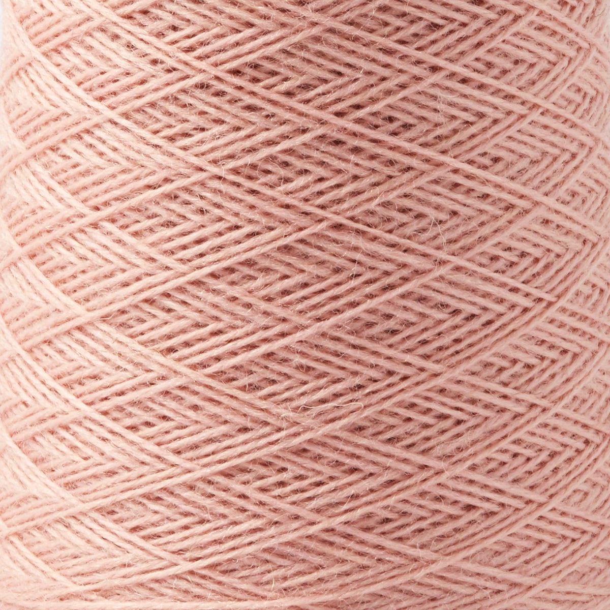 Array Wool Yarn ~ Cayenne in soft light pink, tightly wound, showing detailed yarn texture and thickness.